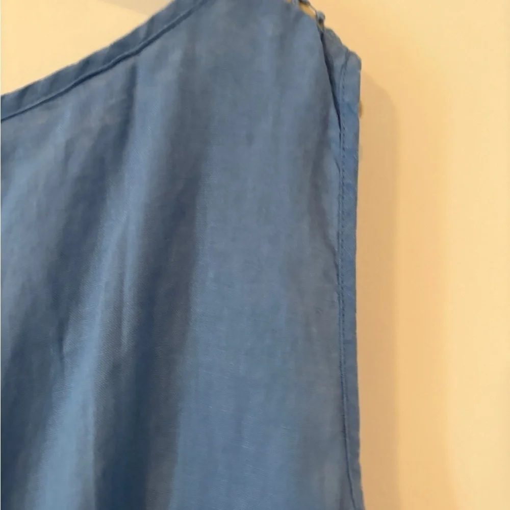 Monsoon Beautiful Blue Linen Summer Classic Crotchet Side Ruched Dress  14